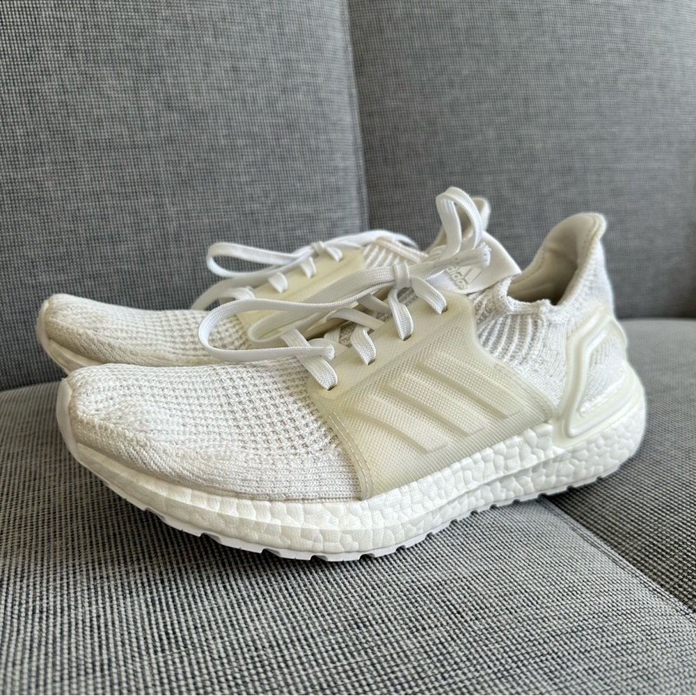 Adidas Ultra Boost 19 Sneakers Shoes Triple White Lace Up Slip On Size 7 Men’s